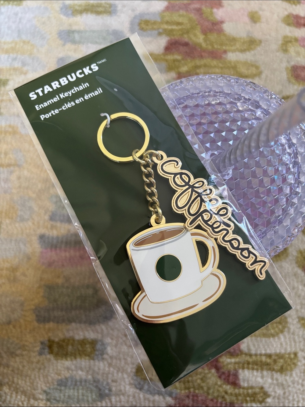 Starbucks NWT Enamel Keychain coffee cup coffee person in script sealed